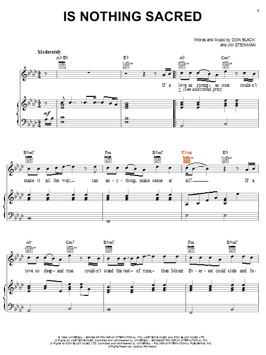 Meat Loaf Is Nothing Sacred sheet music notes and chords. Download Printable PDF.