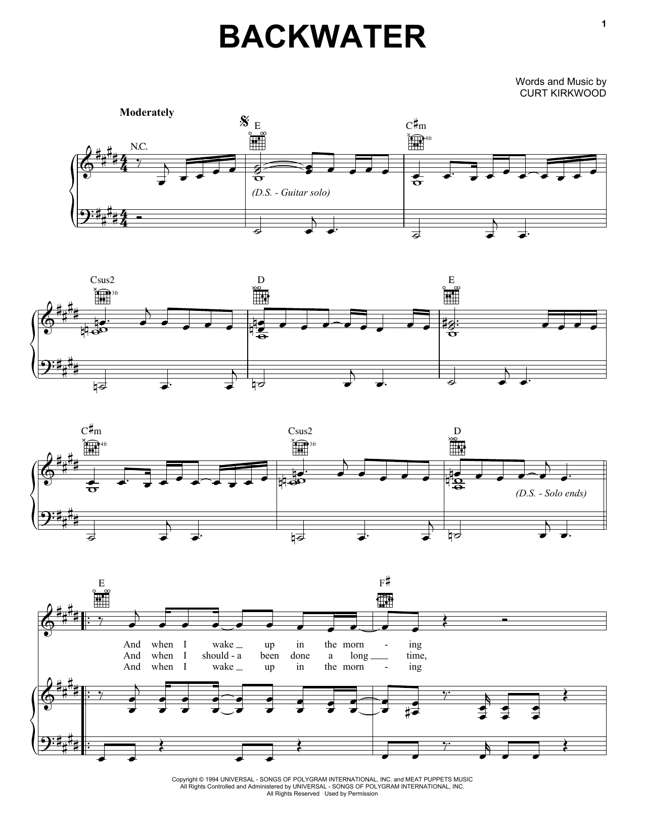 Meat Puppets Backwater sheet music notes and chords. Download Printable PDF.