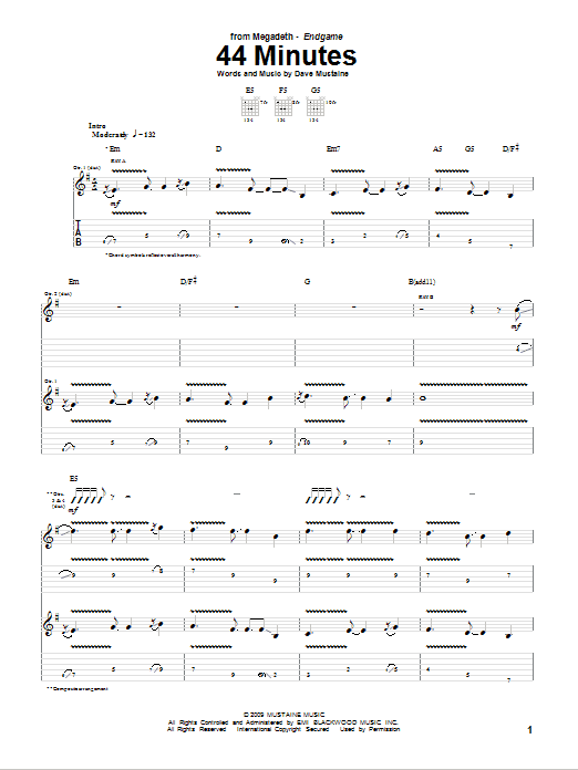 Megadeth 44 Minutes sheet music notes and chords. Download Printable PDF.