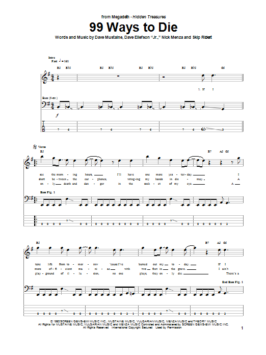 Megadeth 99 Ways To Die sheet music notes and chords. Download Printable PDF.