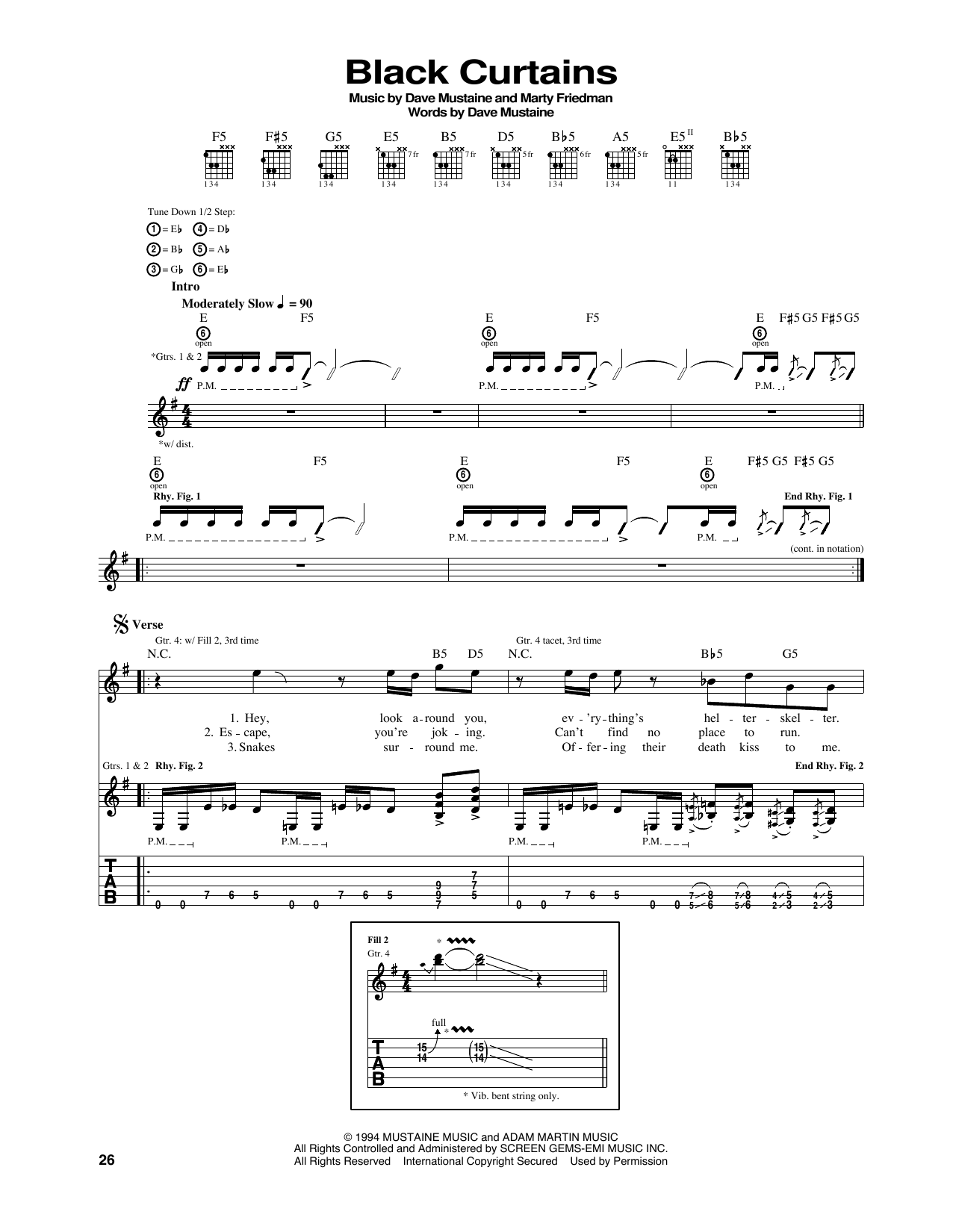 Megadeth Black Curtains sheet music notes and chords. Download Printable PDF.