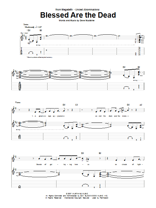 Megadeth Blessed Are The Dead sheet music notes and chords. Download Printable PDF.