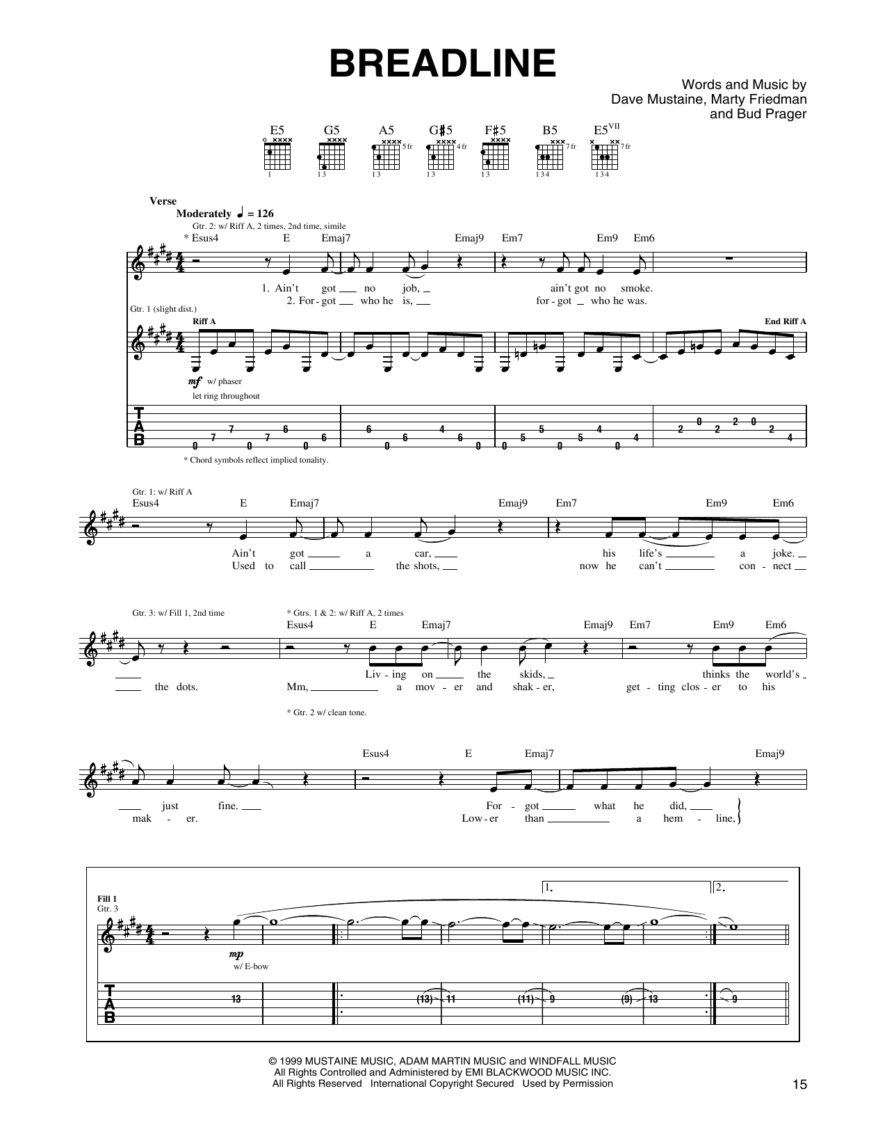 Megadeth Breadline sheet music notes and chords. Download Printable PDF.