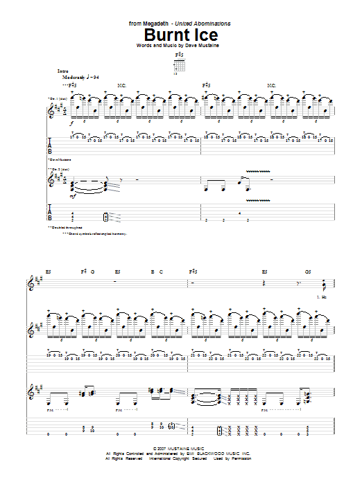 Megadeth Burnt Ice sheet music notes and chords. Download Printable PDF.