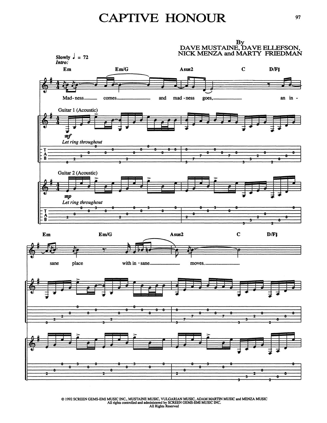 Megadeth Captive Honour sheet music notes and chords. Download Printable PDF.