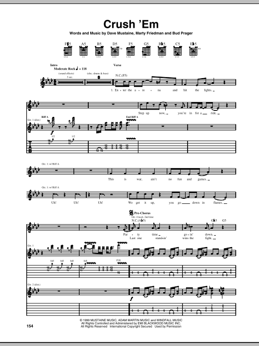 Megadeth Crush 'Em sheet music notes and chords. Download Printable PDF.