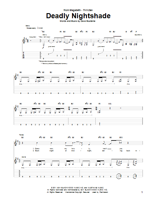 Megadeth Deadly Nightshade sheet music notes and chords. Download Printable PDF.