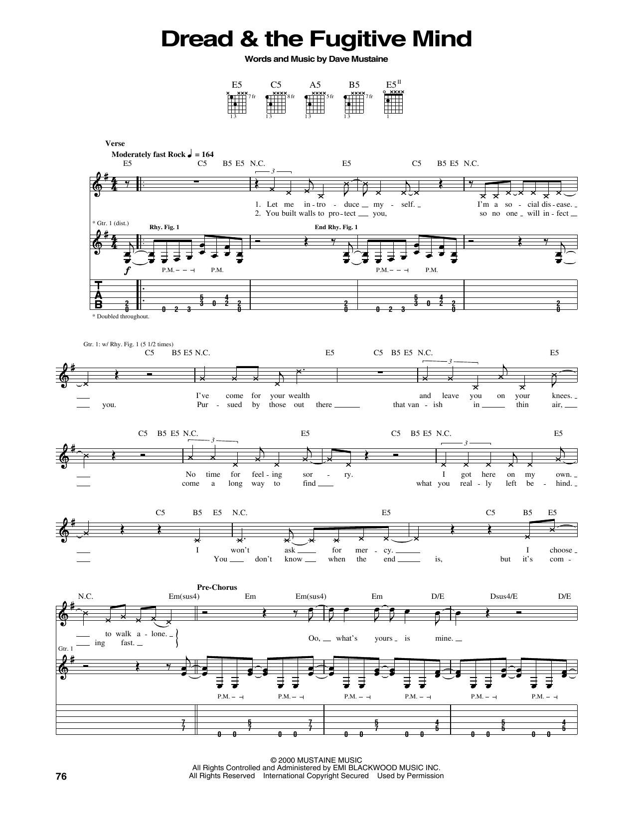 Megadeth Dread & The Fugitive Mind sheet music notes and chords. Download Printable PDF.