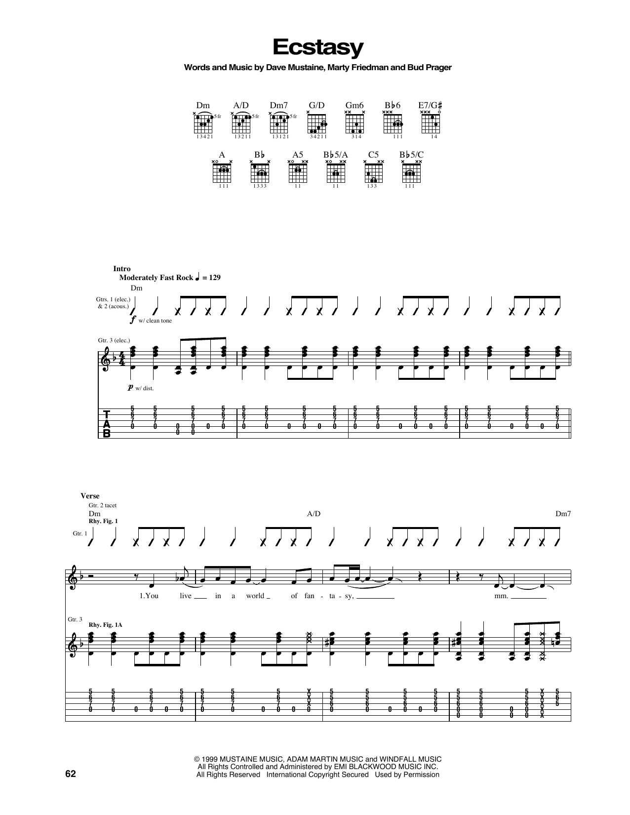 Megadeth Ecstasy sheet music notes and chords. Download Printable PDF.