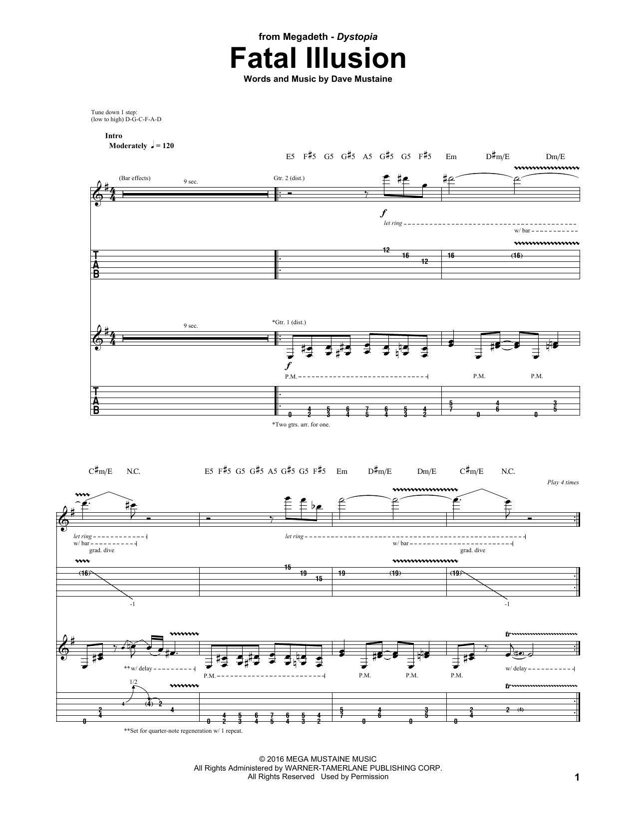 Megadeth Fatal Illusion sheet music notes and chords. Download Printable PDF.