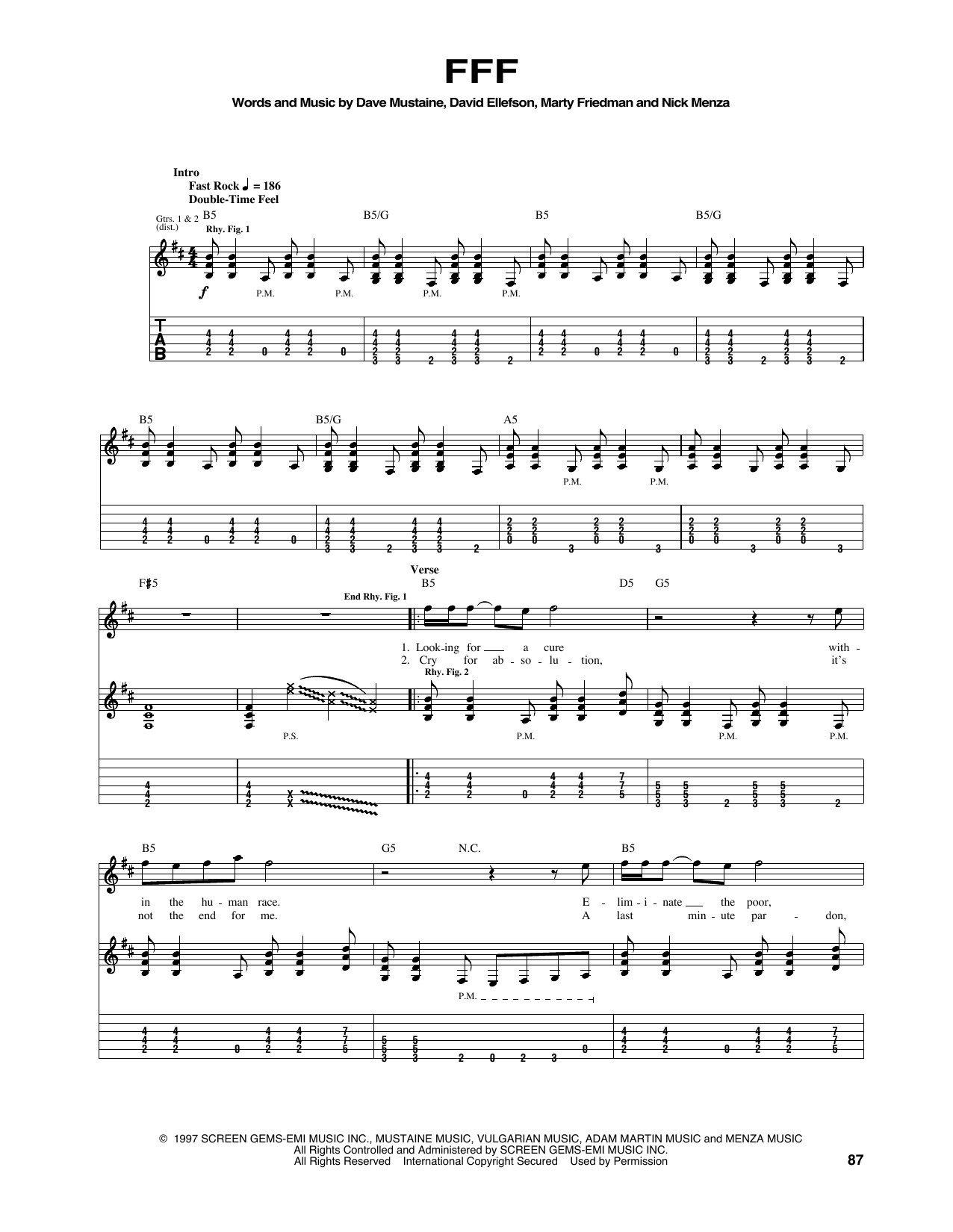 Megadeth FFF sheet music notes and chords. Download Printable PDF.