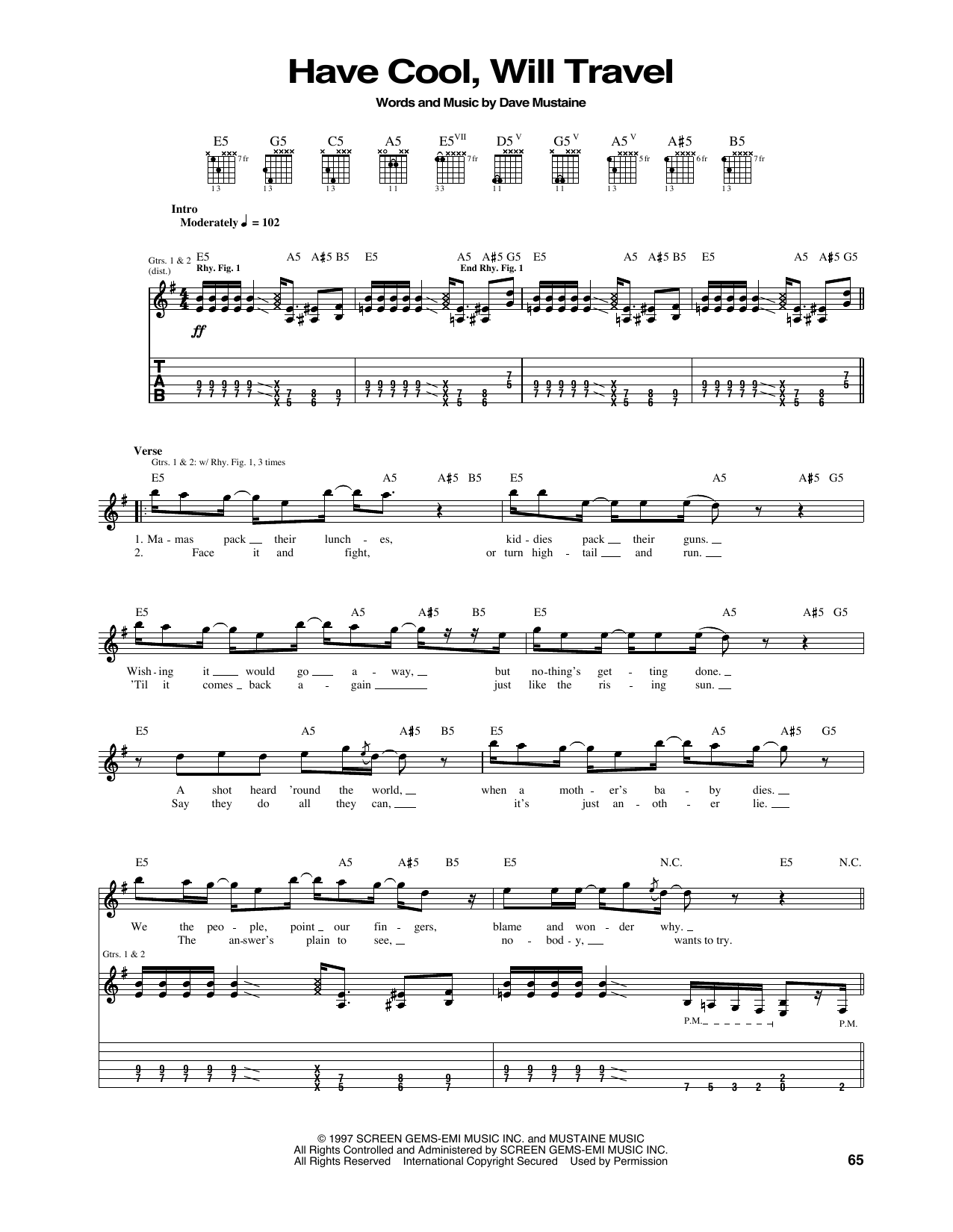 Megadeth Have Cool, Will Travel sheet music notes and chords. Download Printable PDF.