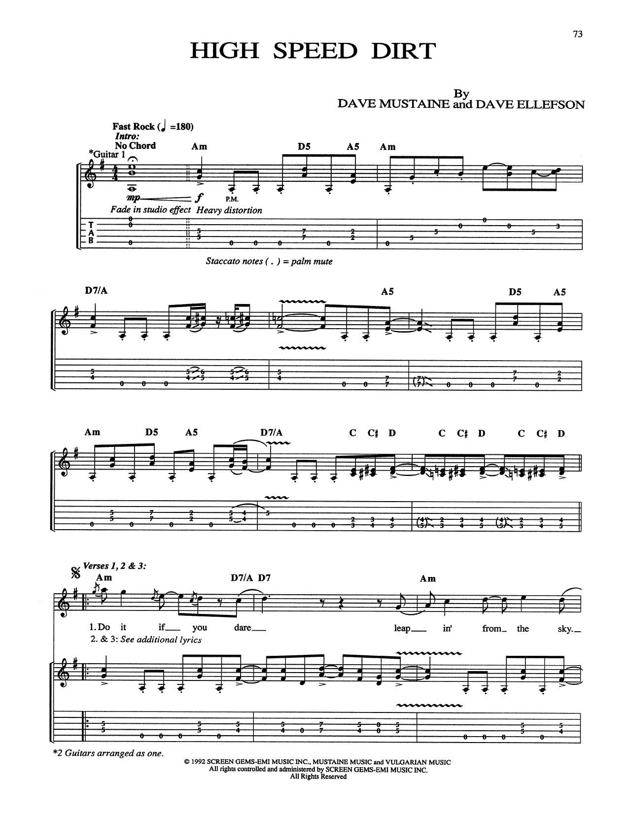 Megadeth High Speed Dirt sheet music notes and chords. Download Printable PDF.