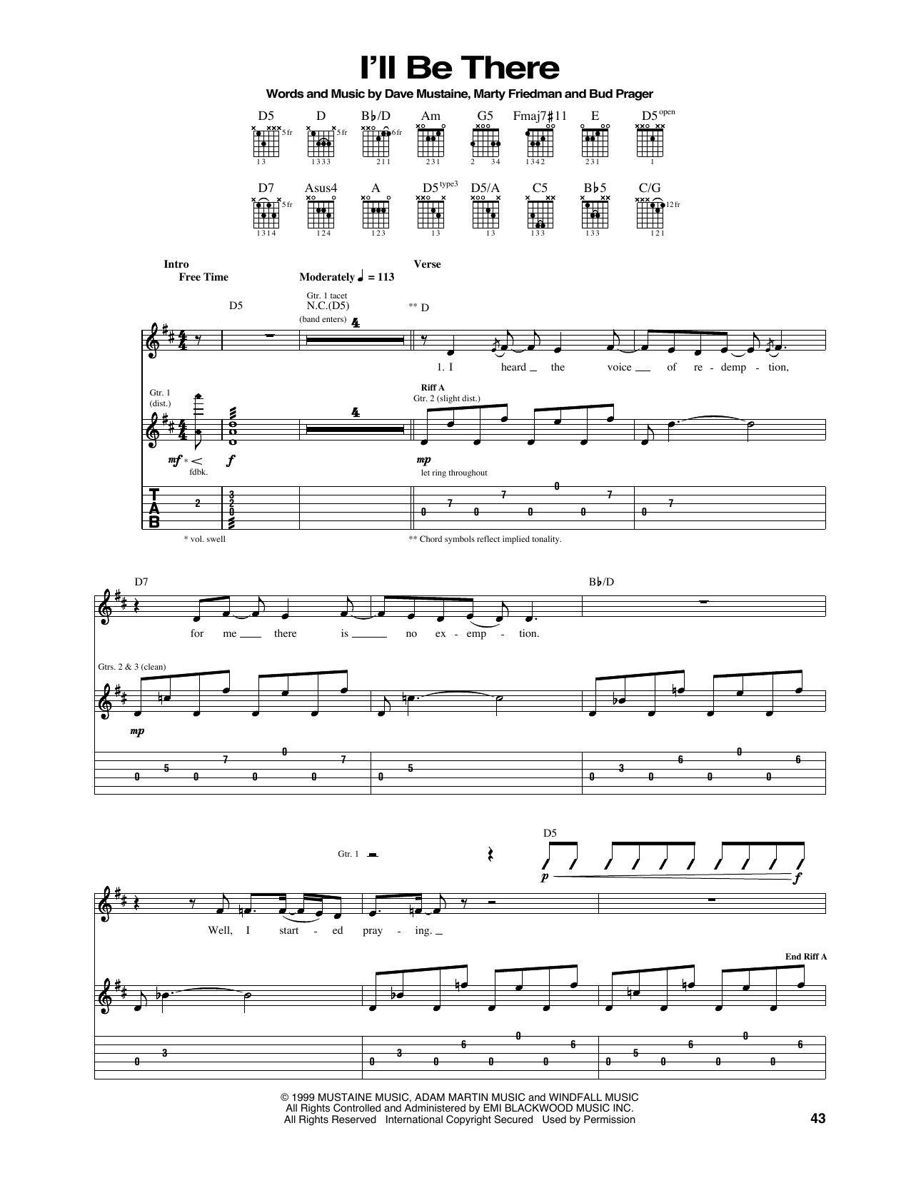 Megadeth I'll Be There sheet music notes and chords. Download Printable PDF.