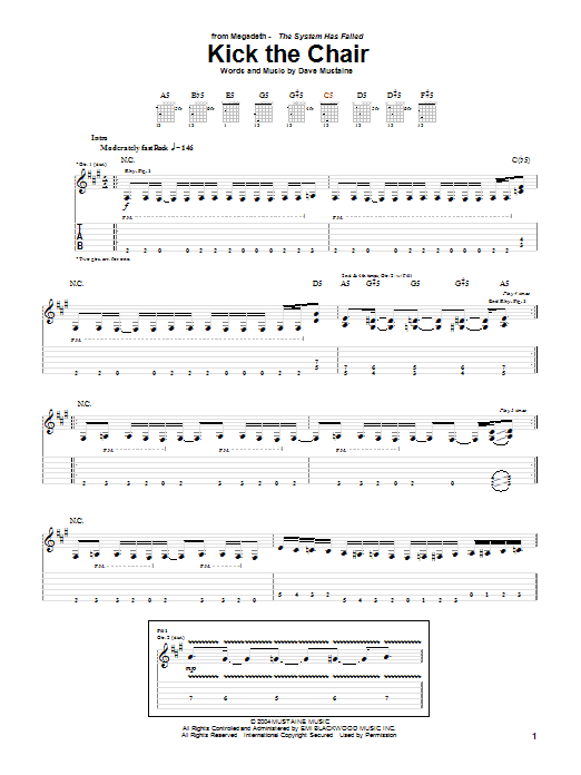 Megadeth Kick The Chair sheet music notes and chords. Download Printable PDF.