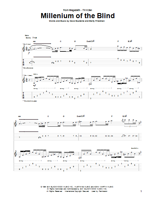 Megadeth Millenium Of The Blind sheet music notes and chords. Download Printable PDF.