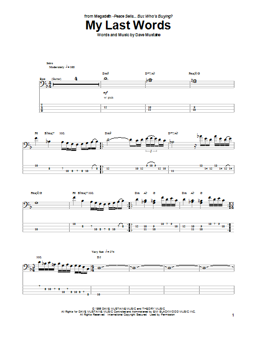 Megadeth My Last Words sheet music notes and chords. Download Printable PDF.