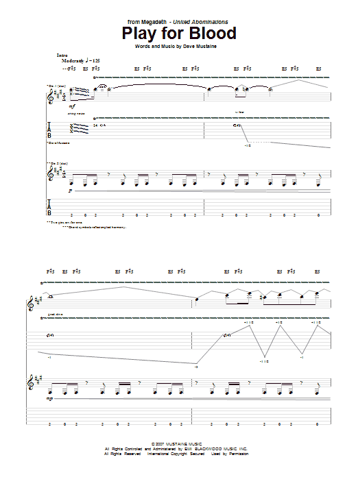 Megadeth Play For Blood sheet music notes and chords. Download Printable PDF.