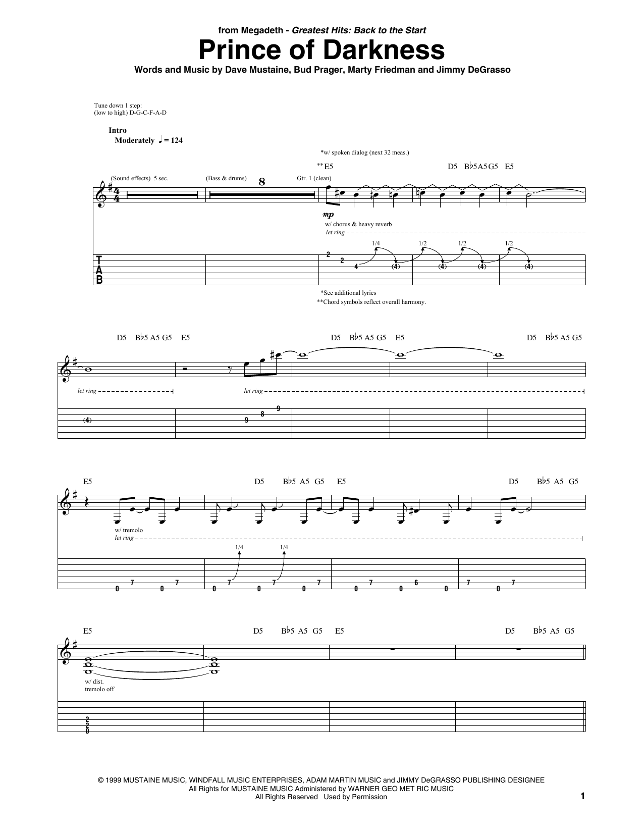 Megadeth Prince Of Darkness sheet music notes and chords. Download Printable PDF.