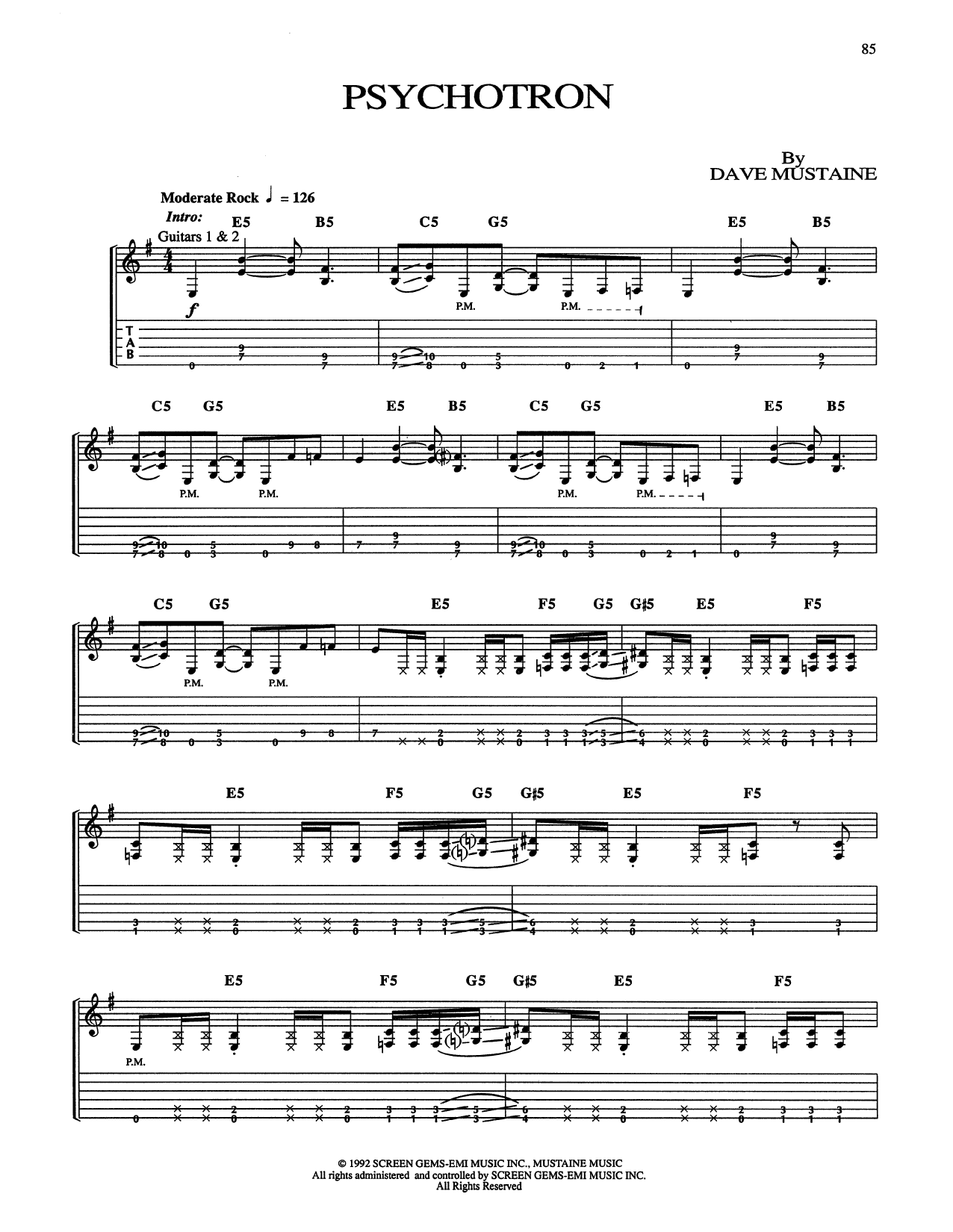 Megadeth Psychotron sheet music notes and chords. Download Printable PDF.