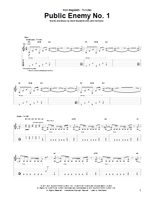 Megadeth Public Enemy No. 1 sheet music notes and chords. Download Printable PDF.