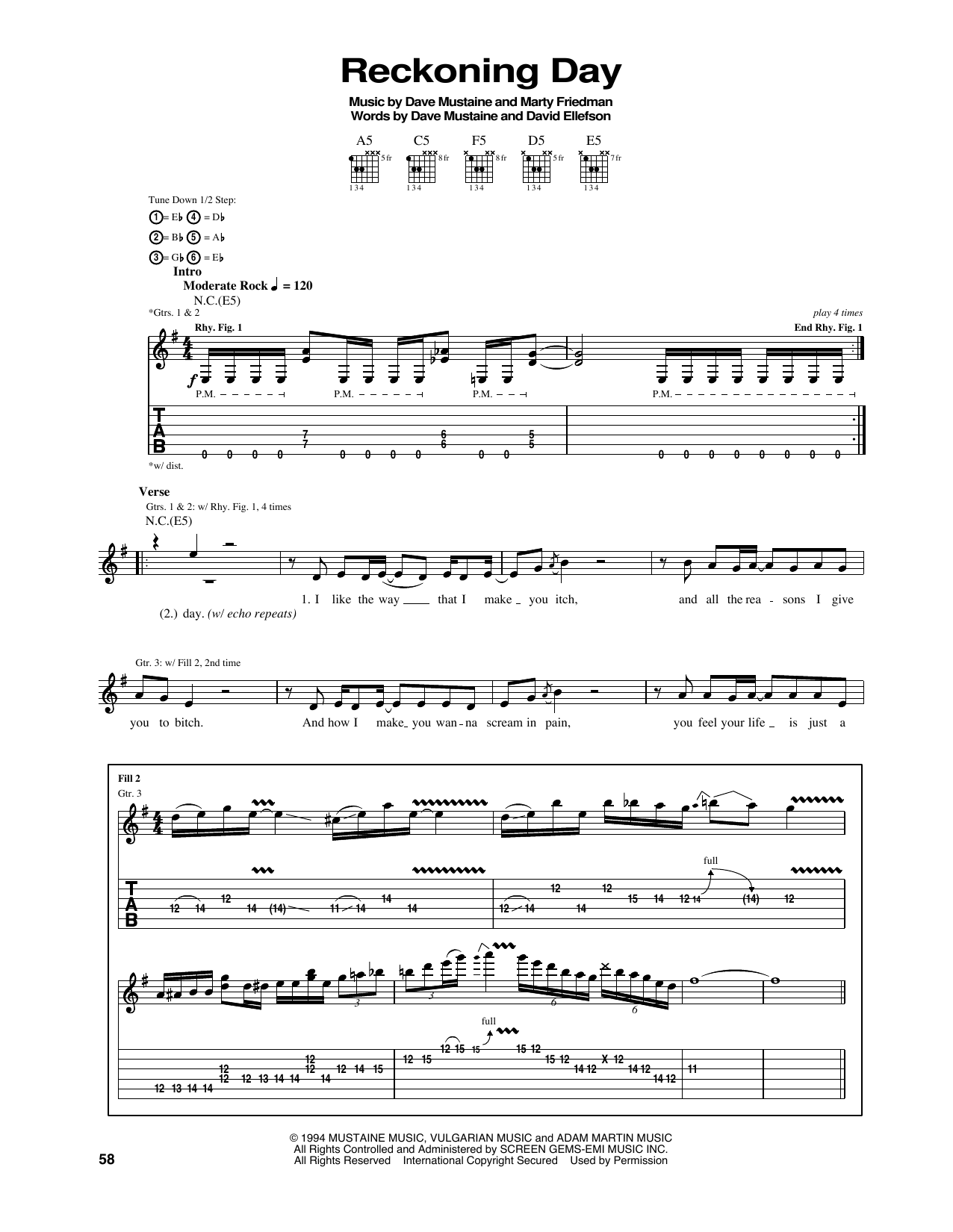 Megadeth Reckoning Day sheet music notes and chords. Download Printable PDF.