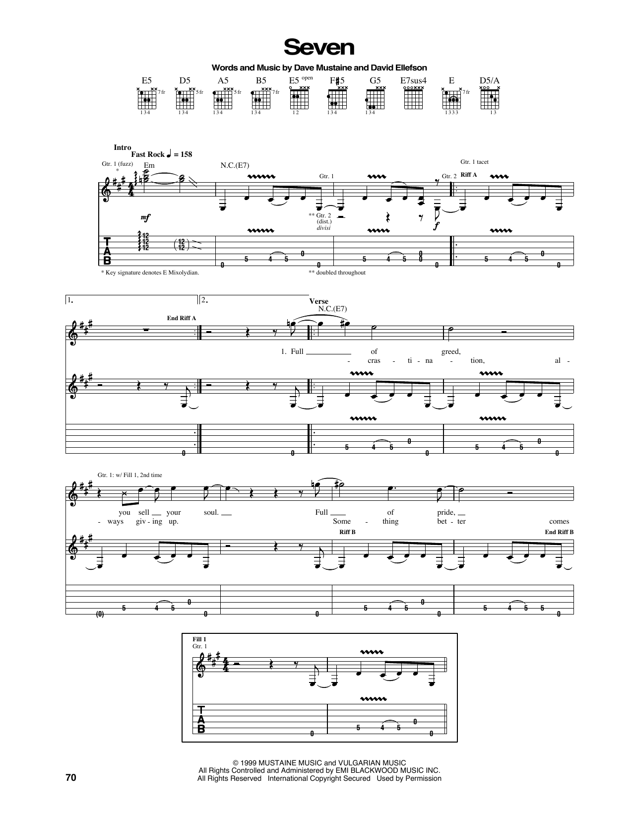 Megadeth Seven sheet music notes and chords. Download Printable PDF.