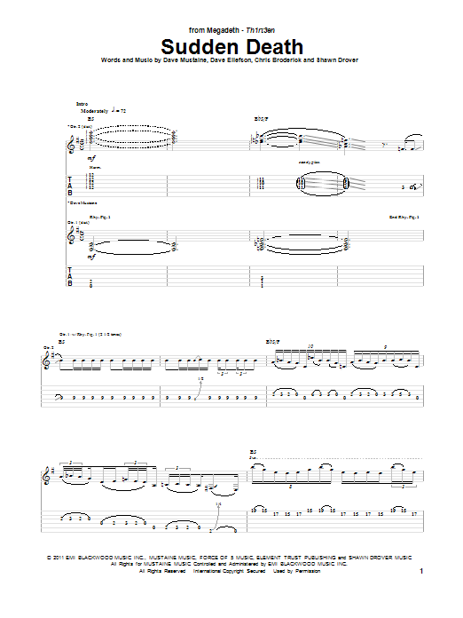 Megadeth Sudden Death sheet music notes and chords. Download Printable PDF.