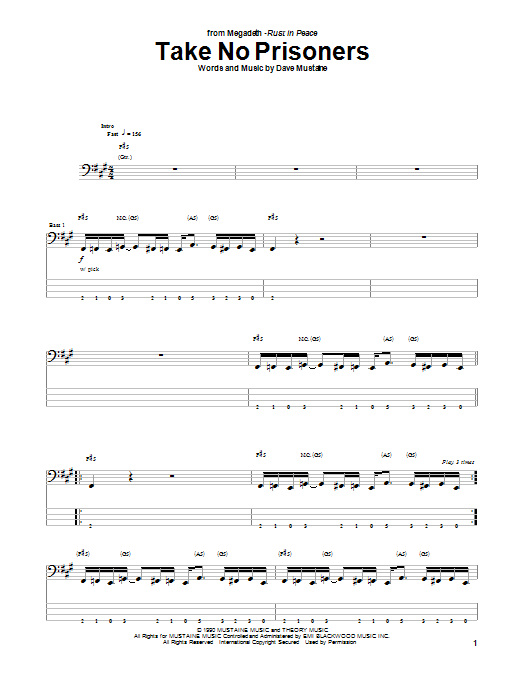 Megadeth Take No Prisoners sheet music notes and chords. Download Printable PDF.