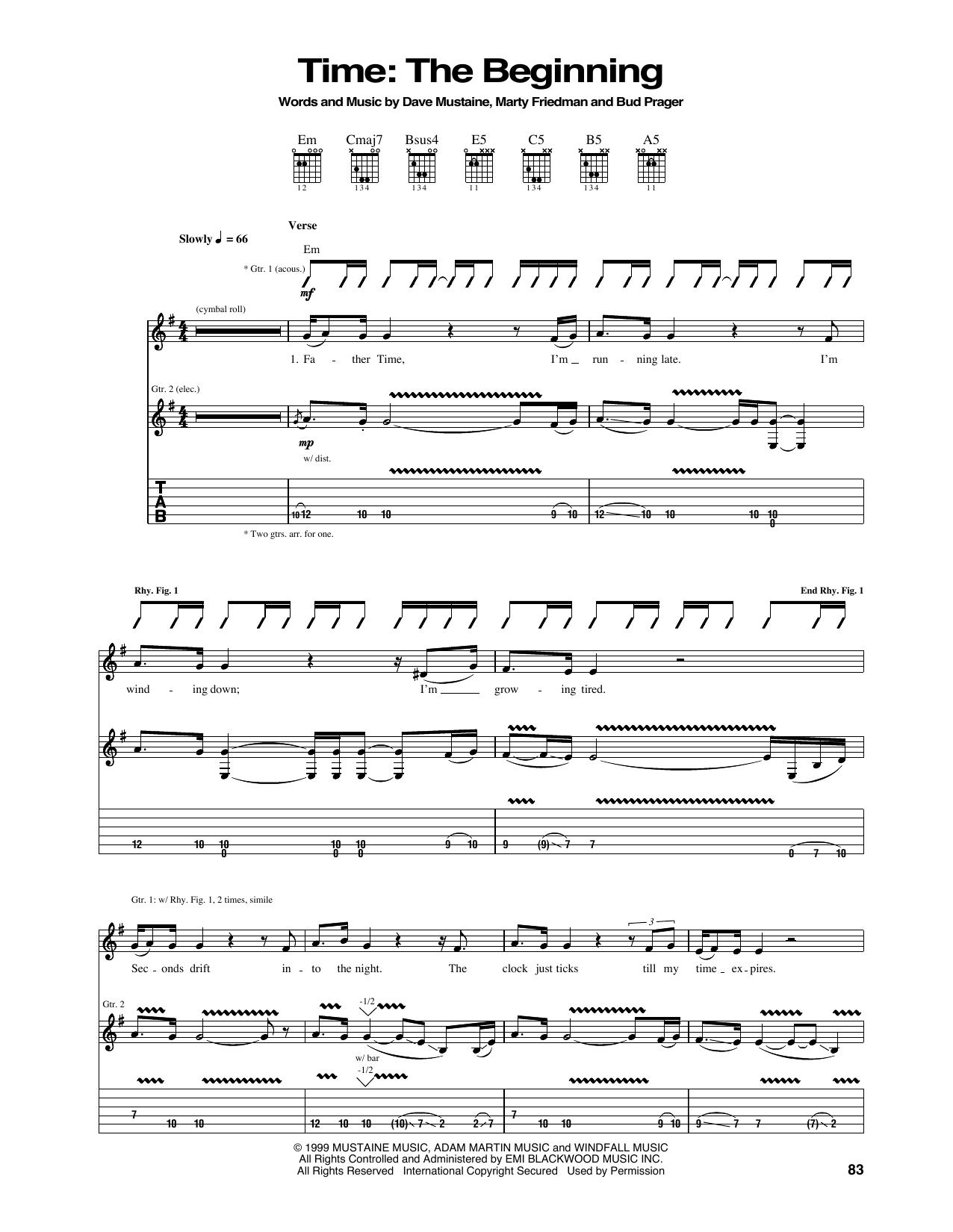 Megadeth Time: The Beginning sheet music notes and chords. Download Printable PDF.