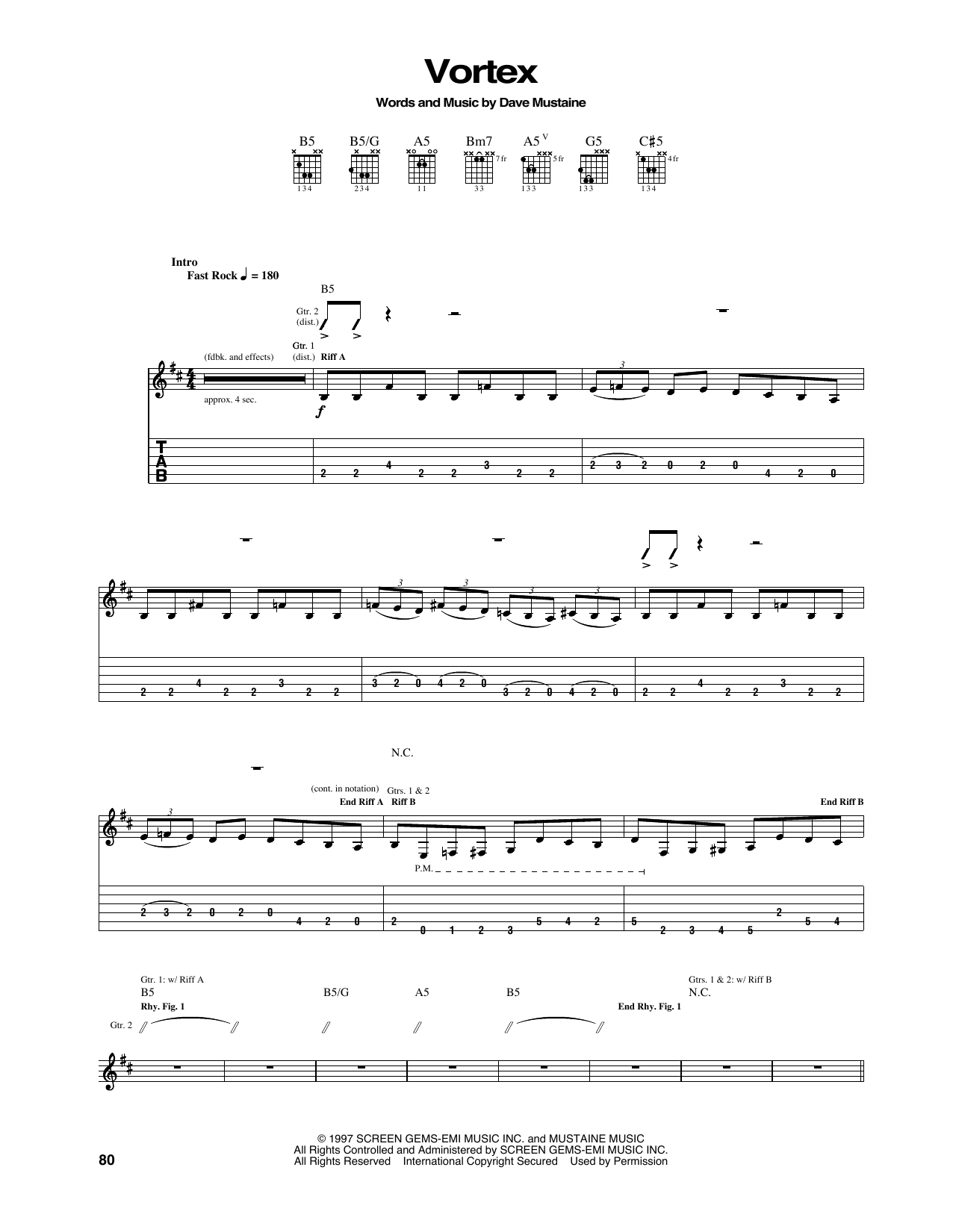 Megadeth Vortex sheet music notes and chords. Download Printable PDF.