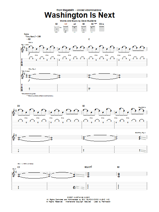 Megadeth Washington Is Next sheet music notes and chords. Download Printable PDF.