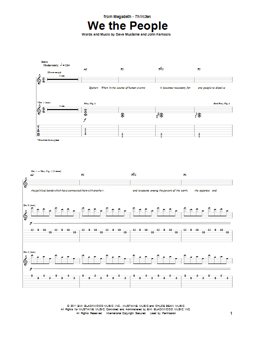 Megadeth We The People sheet music notes and chords. Download Printable PDF.