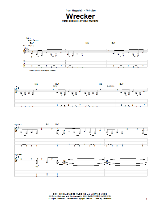 Megadeth Wrecker sheet music notes and chords. Download Printable PDF.