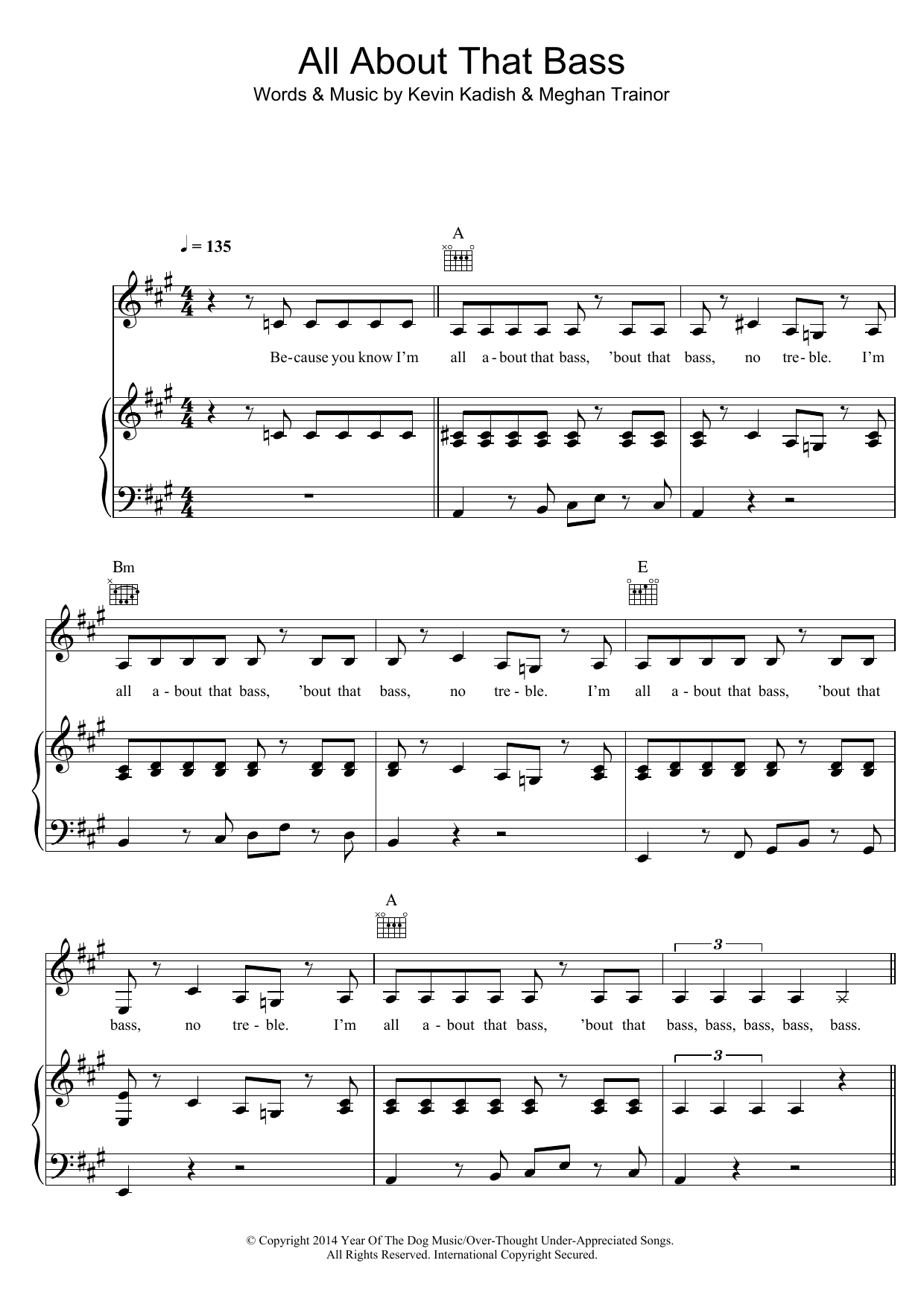 Meghan Trainor All About That Bass sheet music notes and chords - Download Printable PDF and start playing in minutes.
