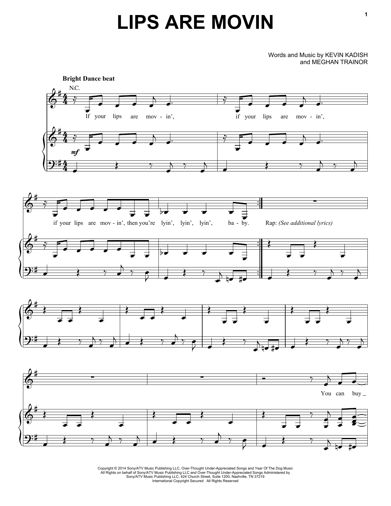 Meghan Trainor Lips Are Movin sheet music notes and chords. Download Printable PDF.