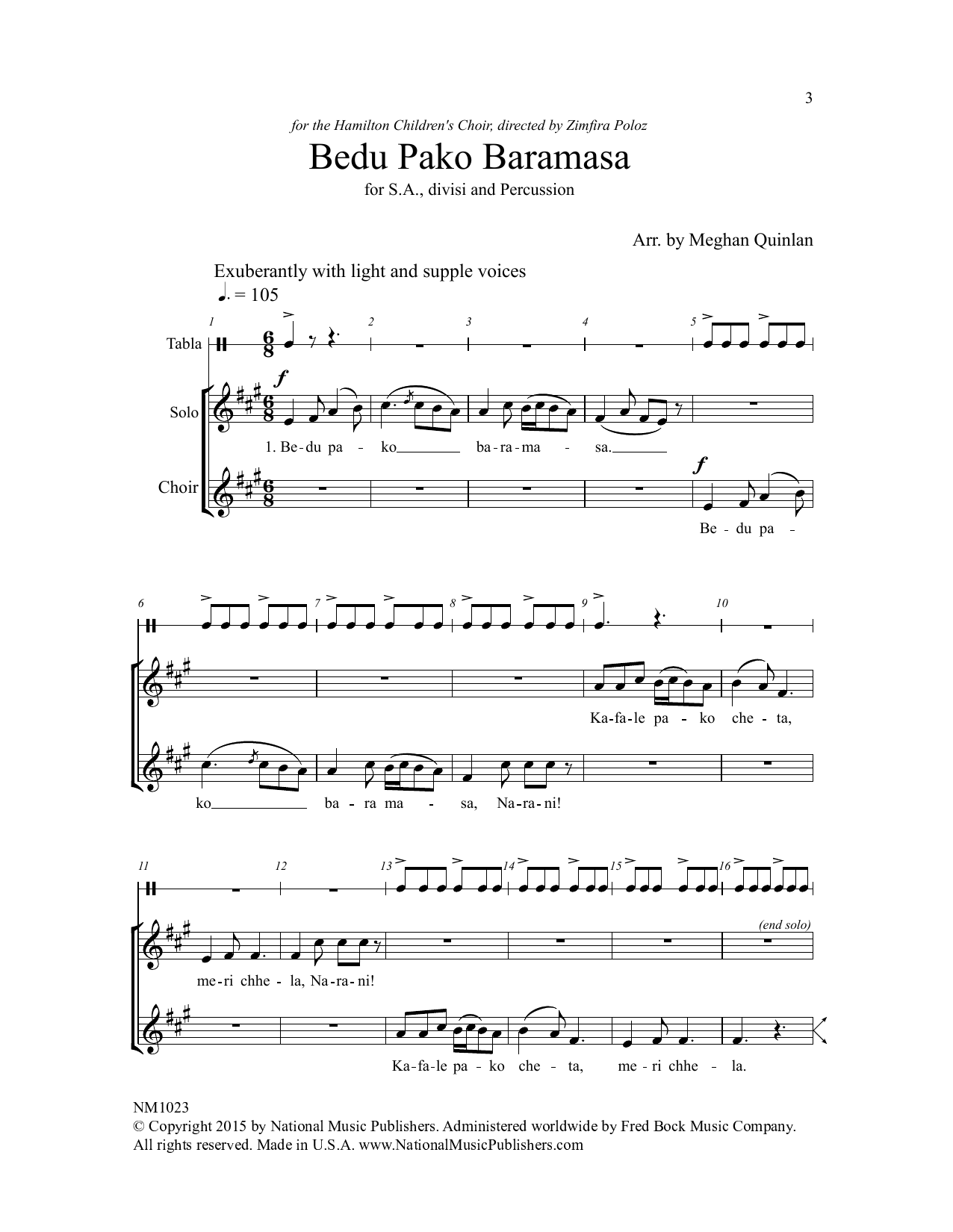 Meghan Quinlan Bedu Pako Baramasa sheet music notes and chords. Download Printable PDF.