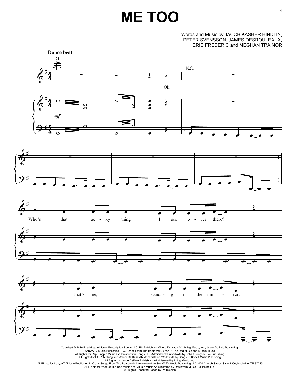 Meghan Trainor Me Too Sheet Music Pdf Notes Chords Pop Score Piano Vocal Guitar Right Hand Melody Download Printable Sku