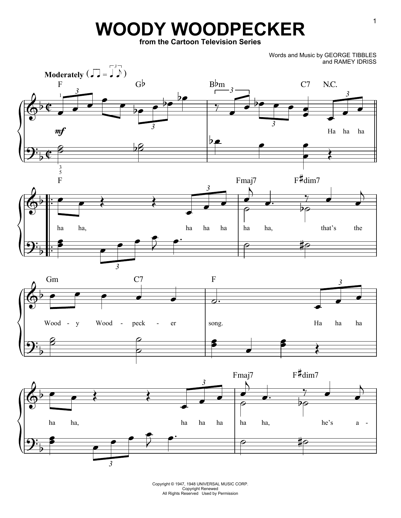 Mel Blanc Woody Woodpecker sheet music notes and chords. Download Printable PDF.