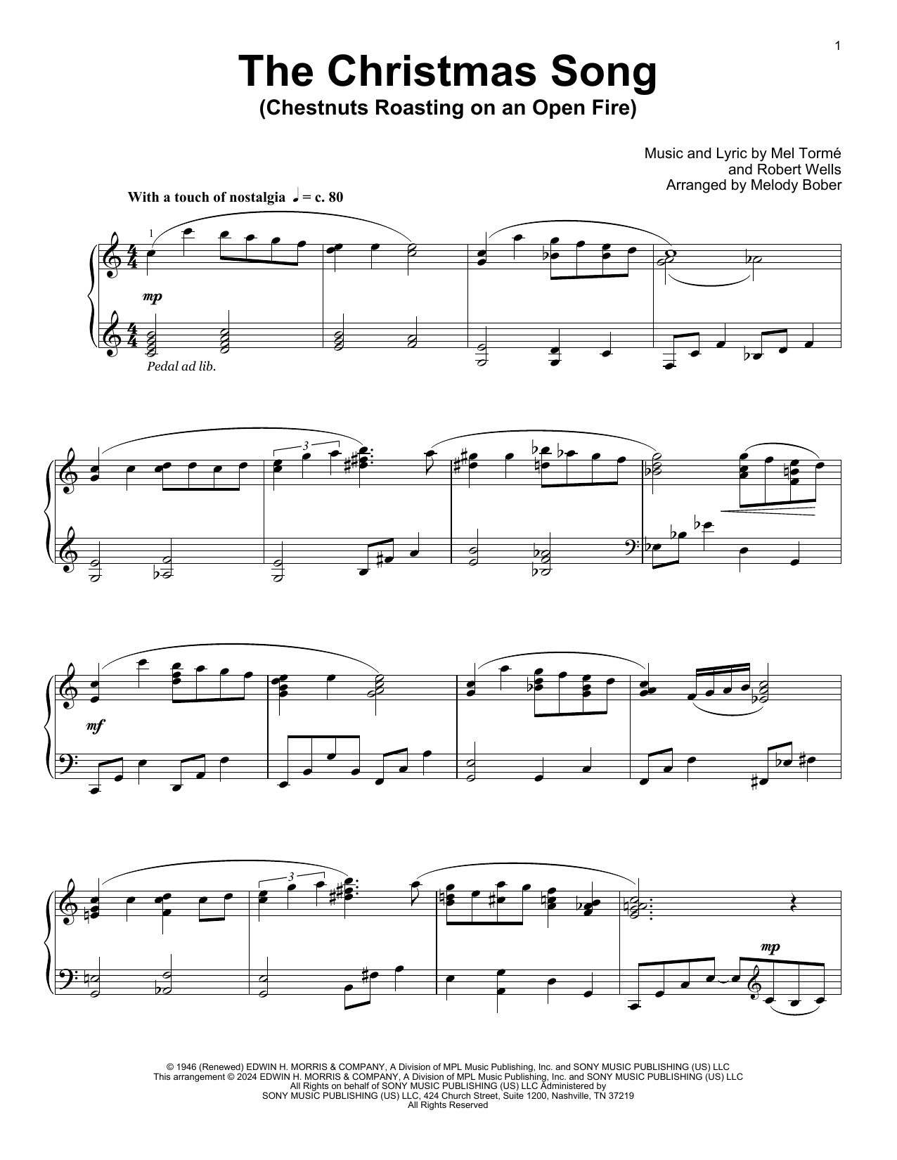 Mel Torme The Christmas Song (Chestnuts Roasting On An Open Fire) (arr. Melody Bober) sheet music notes and chords. Download Printable PDF.