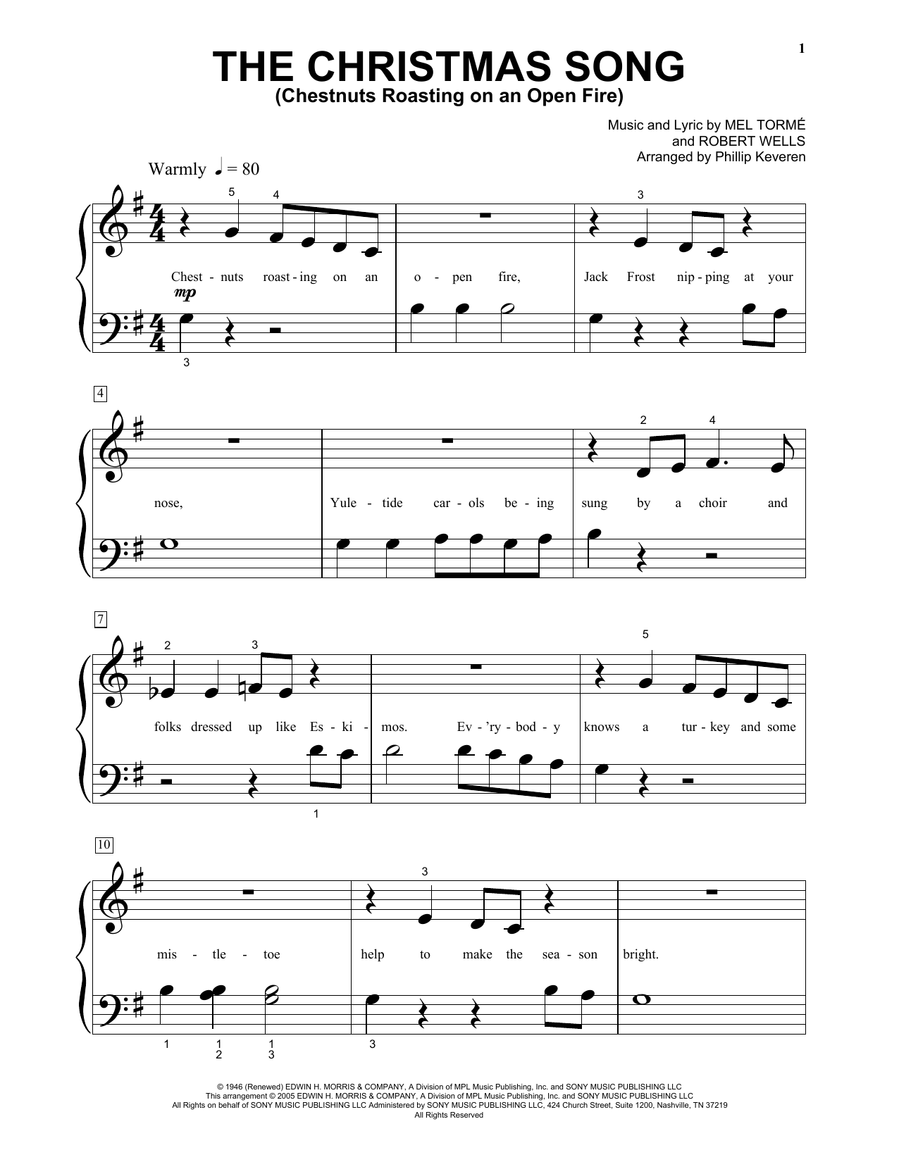Learn to play Mel Torme The Christmas Song (Chestnuts Roasting On An Open Fire) sheet music for Beginning Piano Solo in minutes. Price: 6.9900$ Mel Torme The Christmas Song (Chestnuts Roasting On An Open Fire) sheet music notes and chords arranged for Beginning Piano Solo