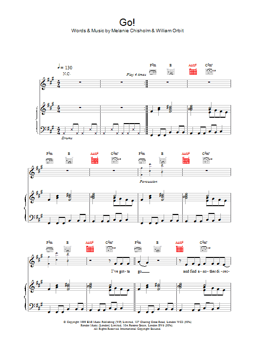 Melanie C Go! sheet music notes and chords - Download Printable PDF and start playing in minutes.