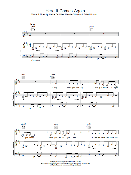 Learn to play Melanie C Here It Comes Again sheet music for Lead Sheet / Fake Book in minutes. Price: 5.9900$ Melanie C Here It Comes Again sheet music notes and chords arranged for Lead Sheet / Fake Book