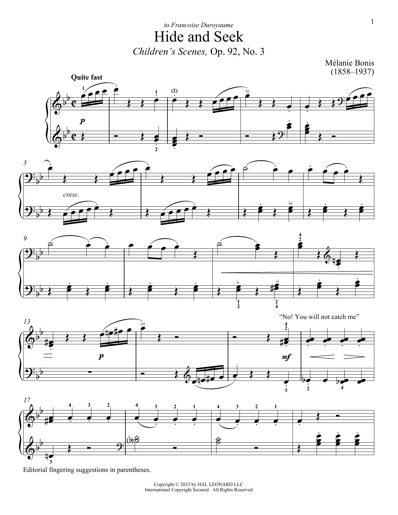 Melanis Bonis Hide and Seek sheet music notes and chords. Download Printable PDF.