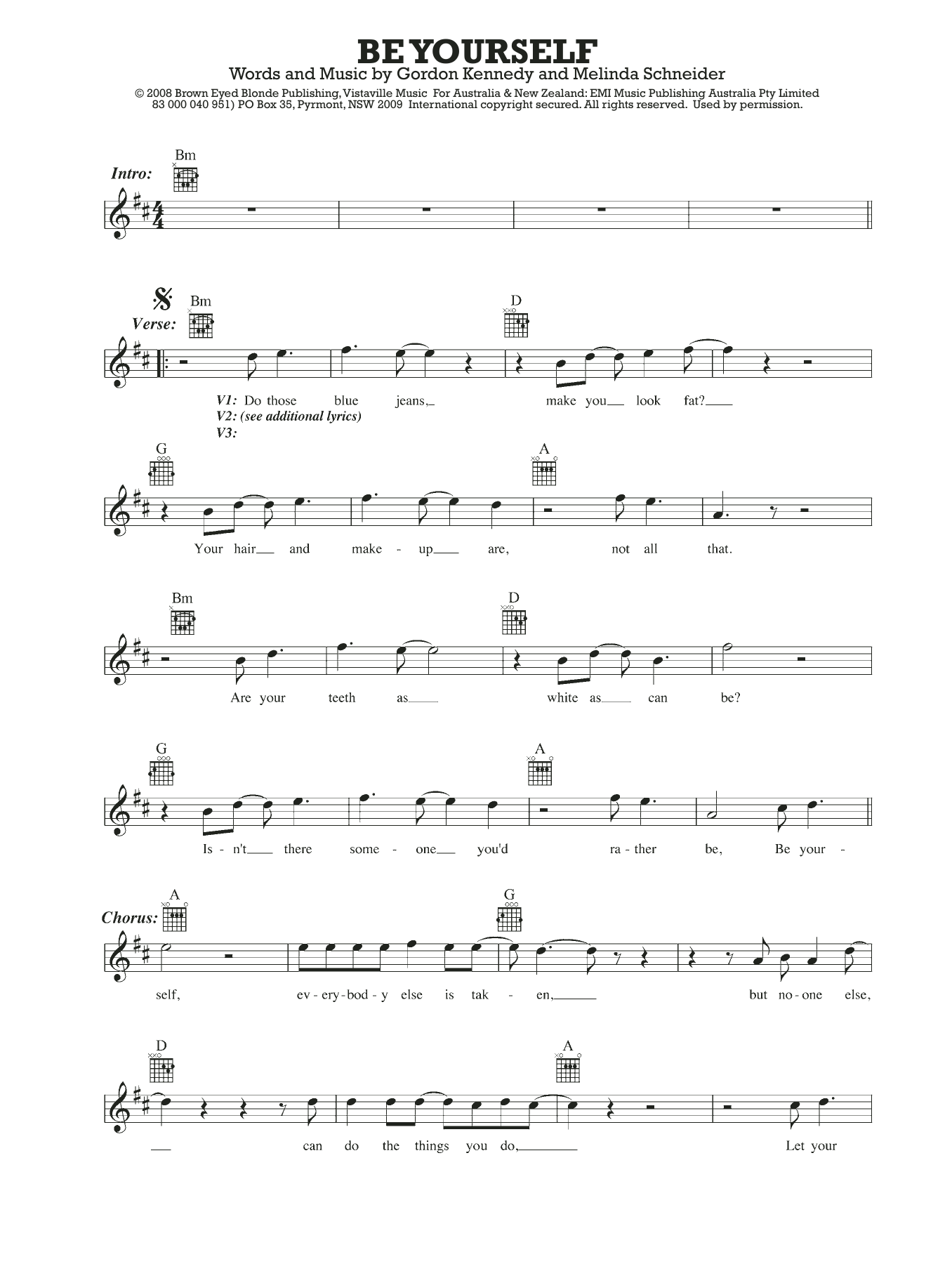 Melinda Schneider Be Yourself sheet music notes and chords. Download Printable PDF.