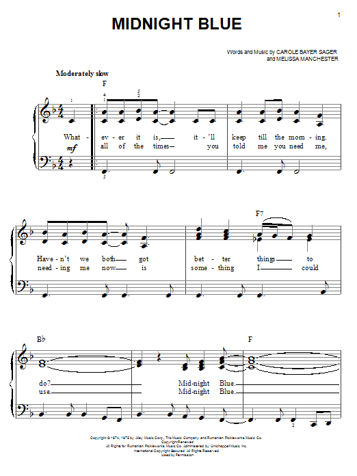 Melissa Manchester Midnight Blue sheet music notes and chords. Download Printable PDF.