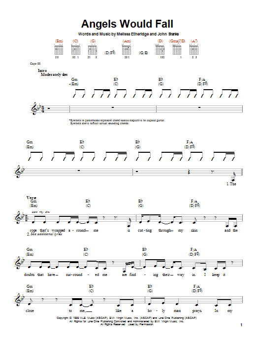 Melissa Etheridge Angels Would Fall sheet music notes and chords. Download Printable PDF.