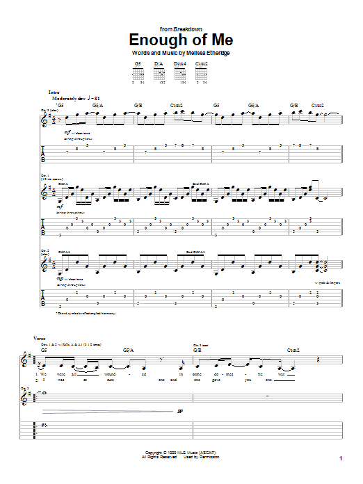 Melissa Etheridge Enough Of Me sheet music notes and chords. Download Printable PDF.