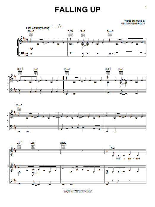 Melissa Etheridge Falling Up sheet music notes and chords. Download Printable PDF.