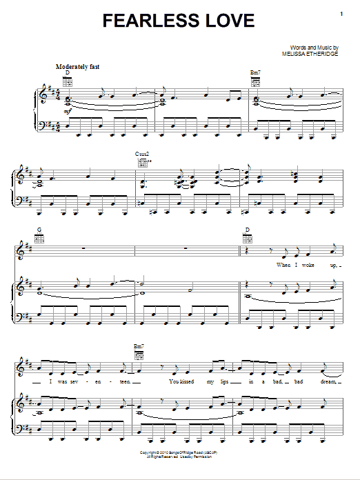 Melissa Etheridge Fearless Love sheet music notes and chords. Download Printable PDF.